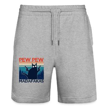 pew pew funny cat lustige katze geschenkidee - Stanley/Stella Unisex Bio Joggingshorts Trainer  - Grau meliert - Vorne - Nik (191cm) & Marisol (170cm)