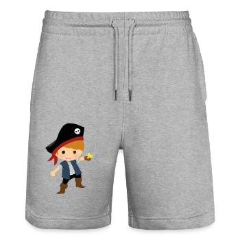 Cute little pirate with pirate hat and saber - Stanley/Stella Trainer Unisex Organic Jogging Shorts - heather grey - Front - Nik (191cm) & Marisol (170cm)