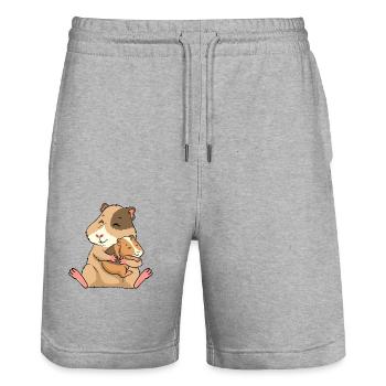 Guinea Pig Baby Young Mom - Stanley/Stella Trainer Unisex Organic Jogging Shorts - heather grey - Front - Nik (191cm) & Marisol (170cm)