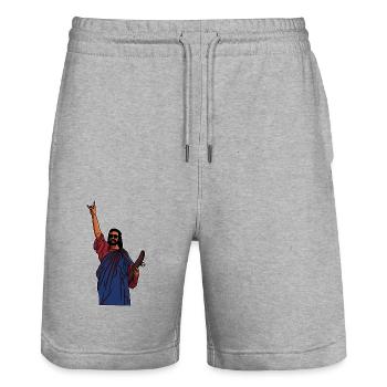 Jesus skates – Le style sacré sur la planche - Short de jogging bio TRAINER Stanley/Stella unisexe - gris chiné - Devant - Nik (191cm) & Marisol (170cm)