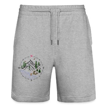 Forest forest compass river camping tent woods nature - Stanley/Stella Trainer Unisex Organic Jogging Shorts - heather grey - Front - Nik (191cm) & Marisol (170cm)