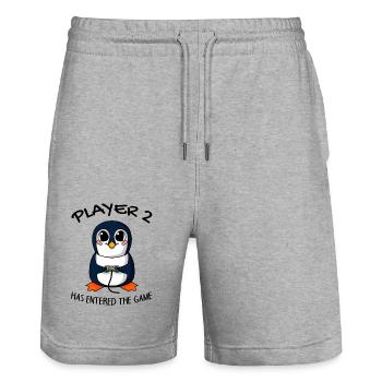 Second baby player 2 baby penguin pregnant - Stanley/Stella Trainer Unisex Organic Jogging Shorts - heather grey - Front - Nik (191cm) & Marisol (170cm)