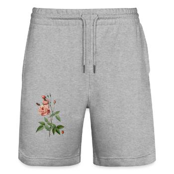 Dessin botanique vintage China Rose - Short de jogging bio TRAINER Stanley/Stella unisexe - gris chiné - Devant - Nik (191cm) & Marisol (170cm)