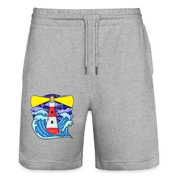 Lighthouse with waves North Sea Baltic Sea gift - Stanley/Stella Trainer Unisex Organic Jogging Shorts - heather grey - Front - Nik (191cm) & Marisol (170cm)