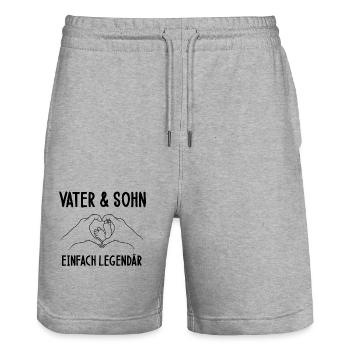 Sohn Vater Familie Papa Baby Legende Hände - Stanley/Stella Unisex Bio Joggingshorts Trainer  - Grau meliert - Vorne - Nik (191cm) & Marisol (170cm)