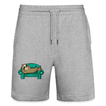 Sloth funny on sofa gift - Stanley/Stella Trainer Unisex Organic Jogging Shorts - heather grey - Front - Nik (191cm) & Marisol (170cm)