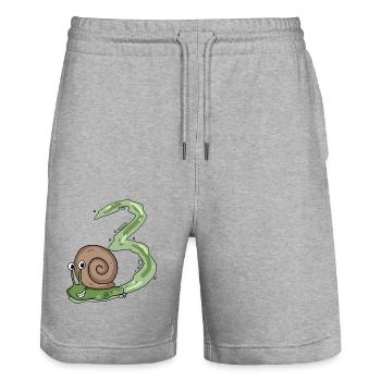 Escargot 3e anniversaire - cadeau 3 ans - Short de jogging bio TRAINER Stanley/Stella unisexe - gris chiné - Devant - Nik (191cm) & Marisol (170cm)
