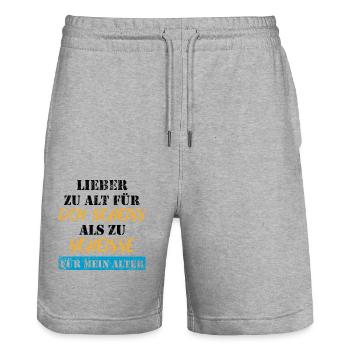 Lieber zu alt, als zu scheiße für mein Alter - Stanley/Stella Unisex Bio Joggingshorts Trainer  - Grau meliert - Vorne - Nik (191cm) & Marisol (170cm)