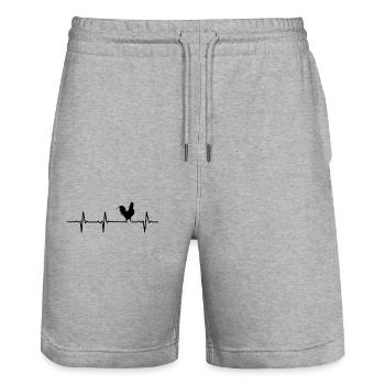 Poulet battement de coeur coq pouls paysan cadeau - Short de jogging bio TRAINER Stanley/Stella unisexe - gris chiné - Devant - Nik (191cm) & Marisol (170cm)