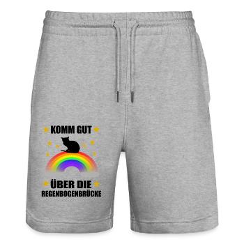 Süße Katze Regenbogenbrücke Gedanke - Stanley/Stella Unisex Bio Joggingshorts Trainer  - Grau meliert - Vorne - Nik (191cm) & Marisol (170cm)