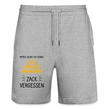Geil muss ich mir merken - Zack vergessen - Stanley/Stella Unisex Bio Joggingshorts Trainer  - Grau meliert - Vorne - Nik (191cm) & Marisol (170cm)