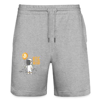 Cryptocurrency Bitcoin Astronaut BTC to The Moon - Stanley/Stella Trainer Unisex Organic Jogging Shorts - heather grey - Front - Nik (191cm) & Marisol (170cm)