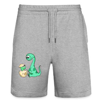 Dinosaures avec bébé dinosaures - Short de jogging bio TRAINER Stanley/Stella unisexe - gris chiné - Devant - Nik (191cm) & Marisol (170cm)