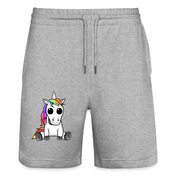 Außerirdisches Einhorn Rausch Alien Drogen Extase - Stanley/Stella Unisex Bio Joggingshorts Trainer  - Grau meliert - Vorne - Nik (191cm) & Marisol (170cm)