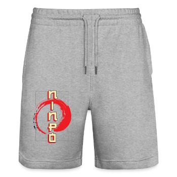 Bujinkan, Bujinkan Japanese Martial Arts, - Stanley/Stella Trainer Unisex Organic Jogging Shorts - heather grey - Front - Nik (191cm) & Marisol (170cm)
