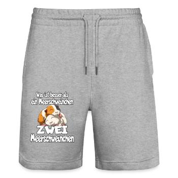 Was ist besser als ein Meerschweinchen Zwei - Stanley/Stella Unisex Bio Joggingshorts Trainer  - Grau meliert - Vorne - Nik (191cm) & Marisol (170cm)