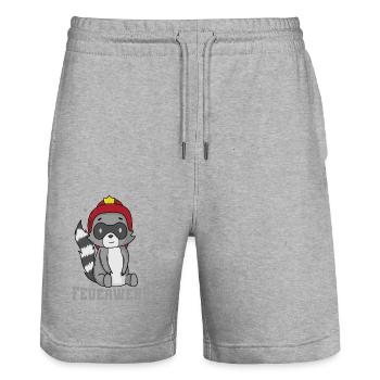 Feuerwehr Waschbär mit Feuerwehrhelm - Stanley/Stella Unisex Bio Joggingshorts Trainer  - Grau meliert - Vorne - Nik (191cm) & Marisol (170cm)