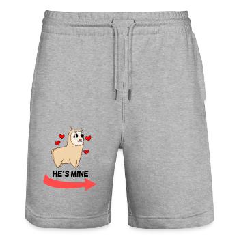 He is Mine - Partnerlook 1 - Stanley/Stella Unisex Bio Joggingshorts Trainer  - Grau meliert - Vorne - Nik (191cm) & Marisol (170cm)
