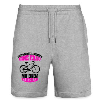 Mädchen Radfahren Fahrrad Mountainbike Fahrradtour - Stanley/Stella Unisex Bio Joggingshorts Trainer  - Grau meliert - Vorne - Nik (191cm) & Marisol (170cm)