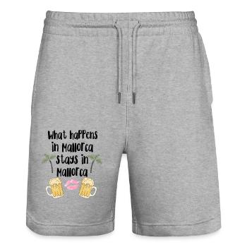 What happens in Mallorca stays in Mallorca - Stanley/Stella Unisex Bio Joggingshorts Trainer  - Grau meliert - Vorne - Nik (191cm) & Marisol (170cm)