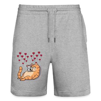 Chat Souris pour toujours Amis Amitié Cœurs - Short de jogging bio TRAINER Stanley/Stella unisexe - gris chiné - Devant - Nik (191cm) & Marisol (170cm)