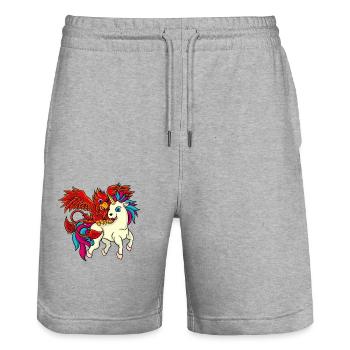 Beste Freunde - Einhorn und Phoenix - Stanley/Stella Unisex Bio Joggingshorts Trainer  - Grau meliert - Vorne - Nik (191cm) & Marisol (170cm)
