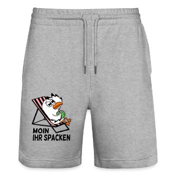 Möwe am Strand - Moin Ihr Spacken - Stanley/Stella Unisex Bio Joggingshorts Trainer  - Grau meliert - Vorne - Nik (191cm) & Marisol (170cm)