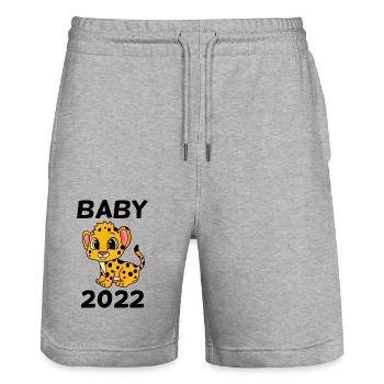 Baby 2022 - Newborn 2022 - Baby Gift - Stanley/Stella Trainer Unisex Organic Jogging Shorts - heather grey - Front - Nik (191cm) & Marisol (170cm)