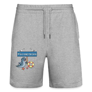 Moin Moin - Ostseeheilbad Kühlungsborn - Stanley/Stella Unisex Bio Joggingshorts Trainer  - Grau meliert - Vorne - Nik (191cm) & Marisol (170cm)