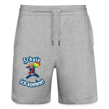 Schule ich komme - Ninja Schulanfang Einschulung - Stanley/Stella Unisex Bio Joggingshorts Trainer  - Grau meliert - Vorne - Nik (191cm) & Marisol (170cm)