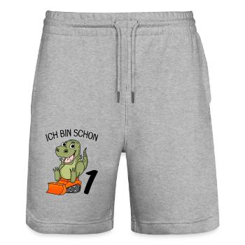 1. Geburtstag Dinosaurier Baustelle Fahrzeug - Stanley/Stella Unisex Bio Joggingshorts Trainer  - Grau meliert - Vorne - Nik (191cm) & Marisol (170cm)