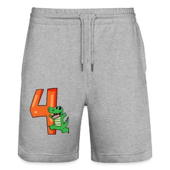 4. Geburtstag - 4 Jahre alt - Kindergeburtstag - Stanley/Stella Unisex Bio Joggingshorts Trainer  - Grau meliert - Vorne - Nik (191cm) & Marisol (170cm)