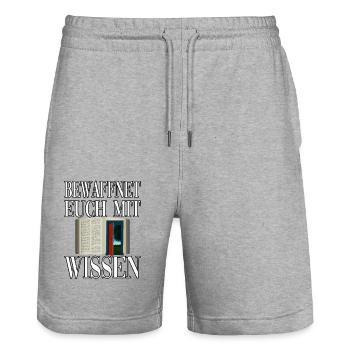 Wissen Bücher Lesen Bücher Spruch Bildung - Stanley/Stella Unisex Bio Joggingshorts Trainer  - Grau meliert - Vorne - Nik (191cm) & Marisol (170cm)