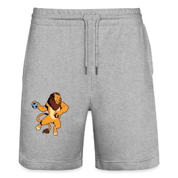 Comic Lion plays handball - Stanley/Stella Trainer Unisex Organic Jogging Shorts - heather grey - Front - Nik (191cm) & Marisol (170cm)
