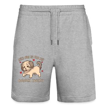 Bolonka Zwetna - Mich gibt es nur mit Hund - Stanley/Stella Unisex Bio Joggingshorts Trainer  - Grau meliert - Vorne - Nik (191cm) & Marisol (170cm)