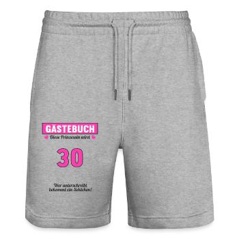 Gästeliste Party 30 Jahre 30 Geburtstag Gästebuch - Stanley/Stella Unisex Bio Joggingshorts Trainer  - Grau meliert - Vorne - Nik (191cm) & Marisol (170cm)