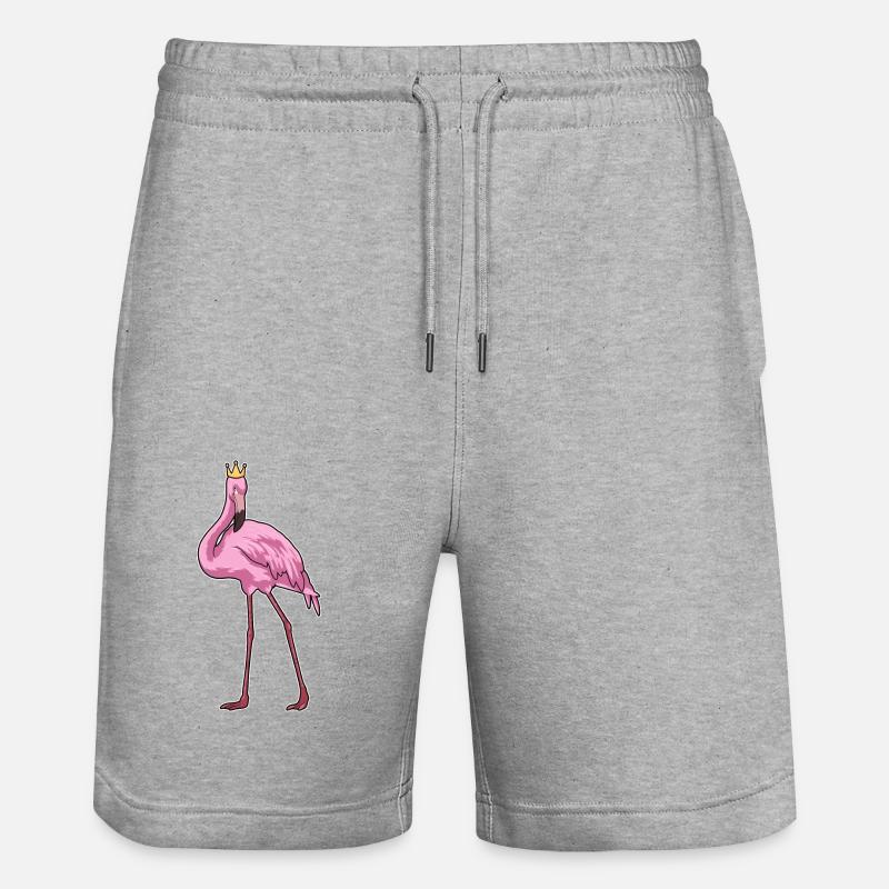 Flamant rose avec couronne - Short de jogging bio TRAINER Stanley/Stella unisexe - gris chiné