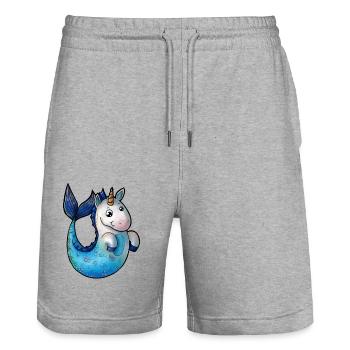 Caricature de sirène de licorne - Short de jogging bio TRAINER Stanley/Stella unisexe - gris chiné - Devant - Nik (191cm) & Marisol (170cm)
