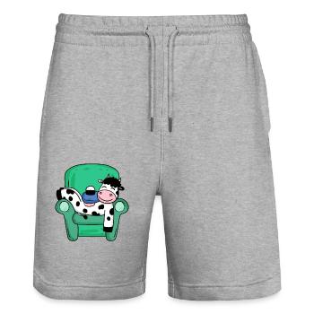 Cow - Stanley/Stella Trainer Unisex Organic Jogging Shorts - heather grey - Front - Nik (191cm) & Marisol (170cm)