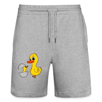 Canard avec bébé canard - Short de jogging bio TRAINER Stanley/Stella unisexe - gris chiné - Devant - Nik (191cm) & Marisol (170cm)