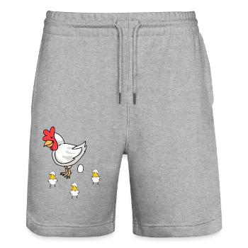 Volaille Volaille Poule Oeufs Pâques Enfants - Short de jogging bio TRAINER Stanley/Stella unisexe - gris chiné - Devant - Nik (191cm) & Marisol (170cm)