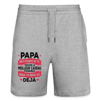 Papa Meilleur Cadeau Tu Nous As Déjà Humour - Short de jogging bio TRAINER Stanley/Stella unisexe - gris chiné - Devant - Nik (191cm) & Marisol (170cm)