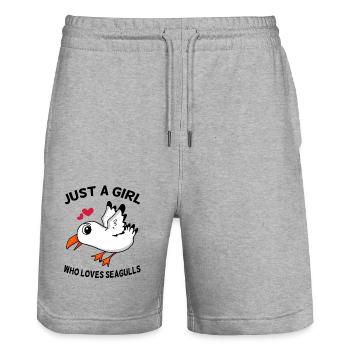 Seagull Dear Girls - Stanley/Stella Trainer Unisex Organic Jogging Shorts - heather grey - Front - Nik (191cm) & Marisol (170cm)