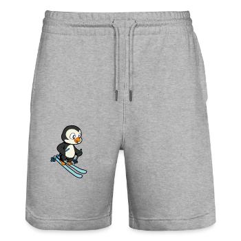Pinguin fährt Ski - Stanley/Stella Unisex Bio Joggingshorts Trainer  - Grau meliert - Vorne - Nik (191cm) & Marisol (170cm)