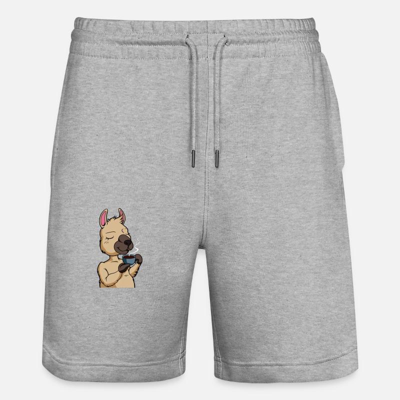 Lama drinks coffee - coffee drinker - Stanley/Stella Trainer Unisex Organic Jogging Shorts - heather grey