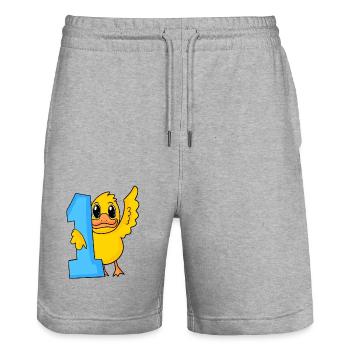 1 year old - School enrolment - Duck motif - Stanley/Stella Trainer Unisex Organic Jogging Shorts - heather grey - Front - Nik (191cm) & Marisol (170cm)