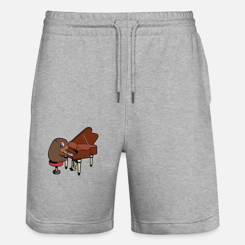 Comic Mole plays piano - Stanley/Stella Trainer Unisex Organic Jogging Shorts - heather grey