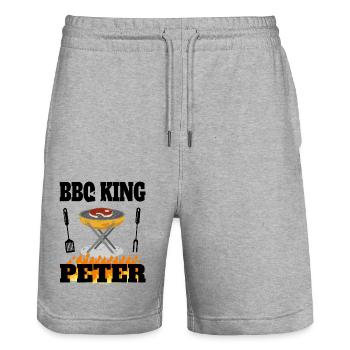 Peter BBQ King & Grillmeister funny saying - Stanley/Stella Trainer Unisex Organic Jogging Shorts - heather grey - Front - Nik (191cm) & Marisol (170cm)