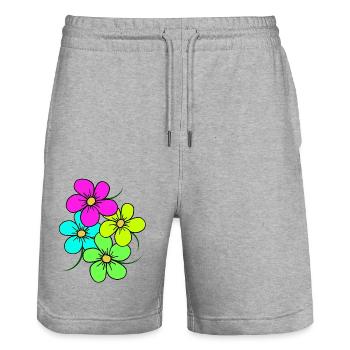 colorful flowers, bouquet, flower tendril, floral - Stanley/Stella Trainer Unisex Organic Jogging Shorts - heather grey - Front - Nik (191cm) & Marisol (170cm)