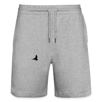 Petite colombe blanche de la paix en noir - Short de jogging bio TRAINER Stanley/Stella unisexe - gris chiné - Devant - Nik (191cm) & Marisol (170cm)